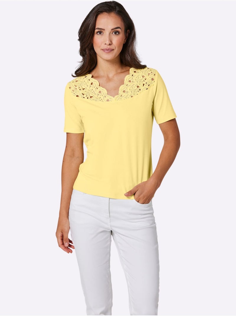 T-shirt En Dentelle Ultra-doux Avec Modal - Taille Standard - Helline Jaune citron - Kiabi