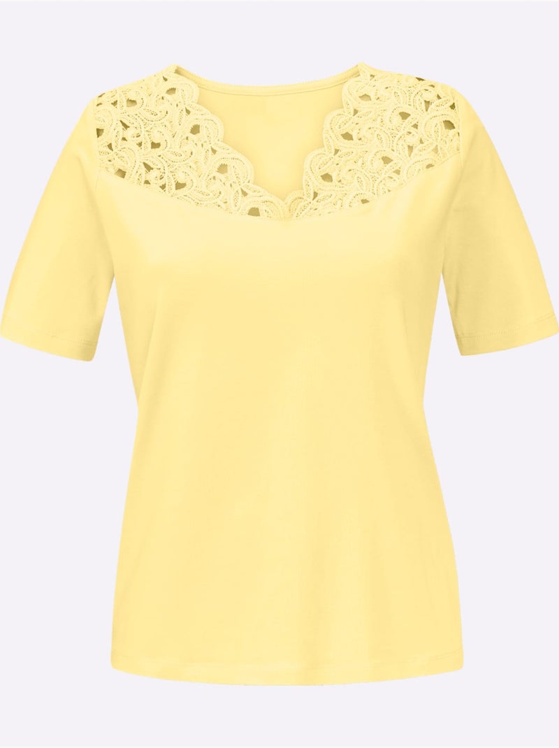 T-shirt En Dentelle Ultra-doux Avec Modal - Taille Standard - Helline Jaune citron - Kiabi