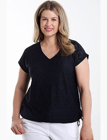 T-shirt en dentelle uni avec dessin floral