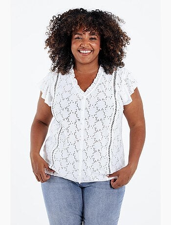 T-shirt en dentelle uni avec volants