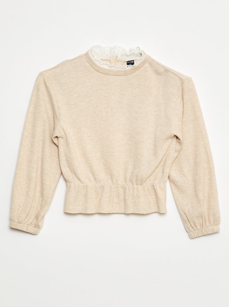 T-shirt en dentelle uni Beige - Kiabi