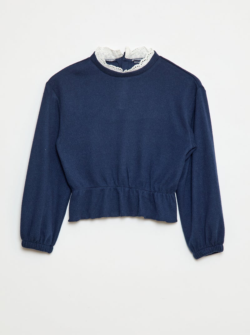 T-shirt en dentelle uni Bleu - Kiabi