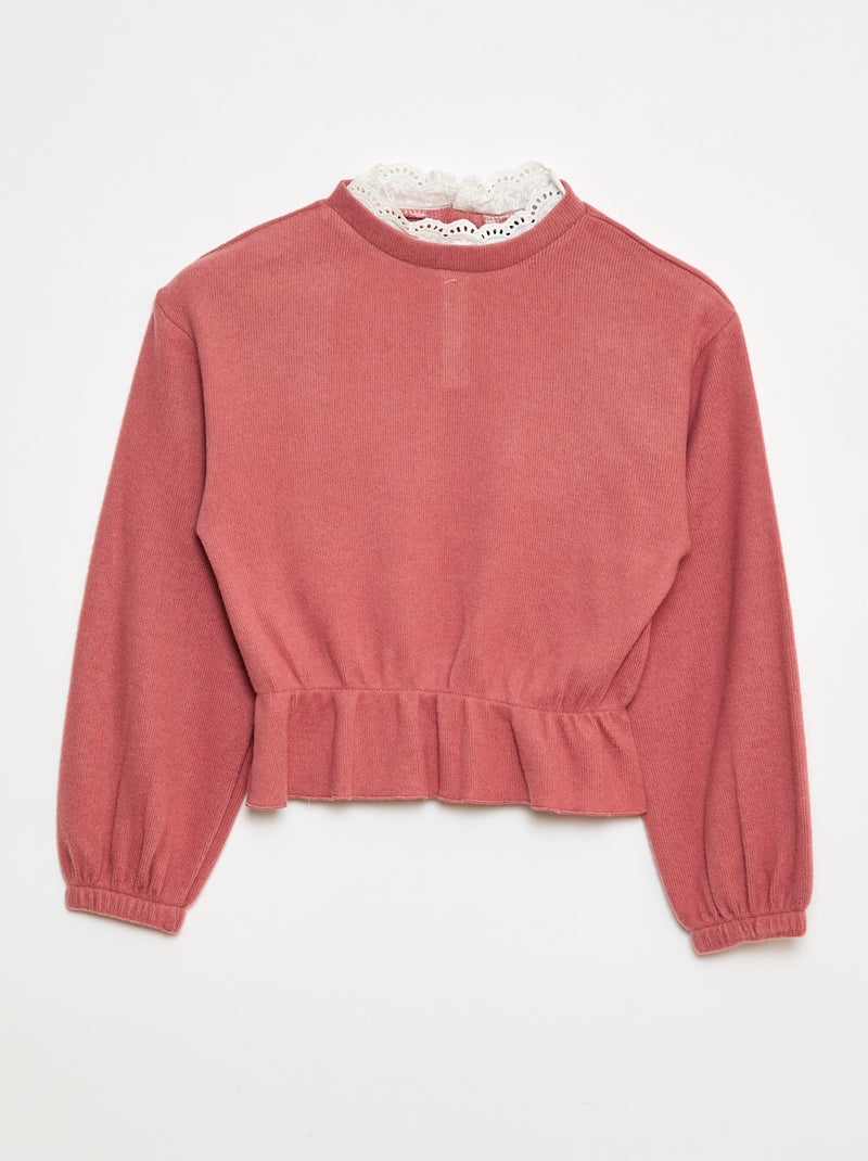T-shirt en dentelle uni Rose - Kiabi