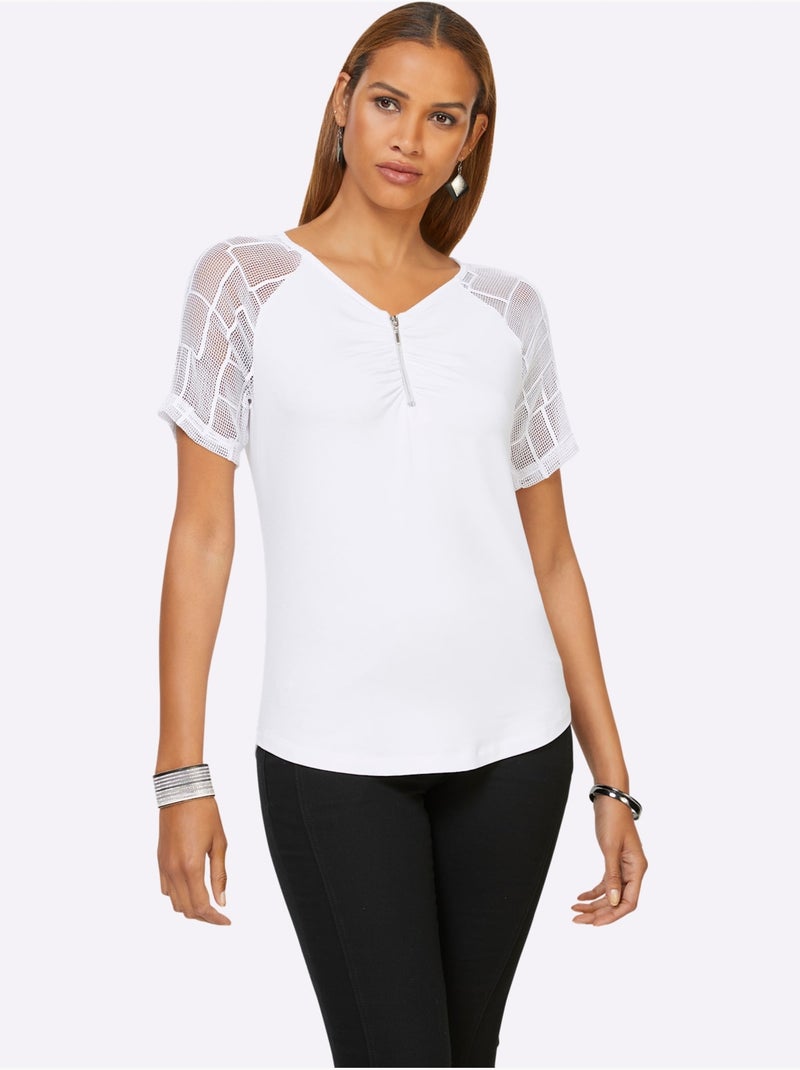 T-shirt En Dentelle Viscose - Taille Standard - Helline Blanc - Kiabi