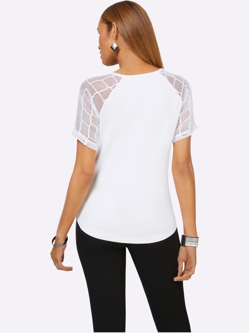 T-shirt En Dentelle Viscose - Taille Standard - Helline Blanc - Kiabi