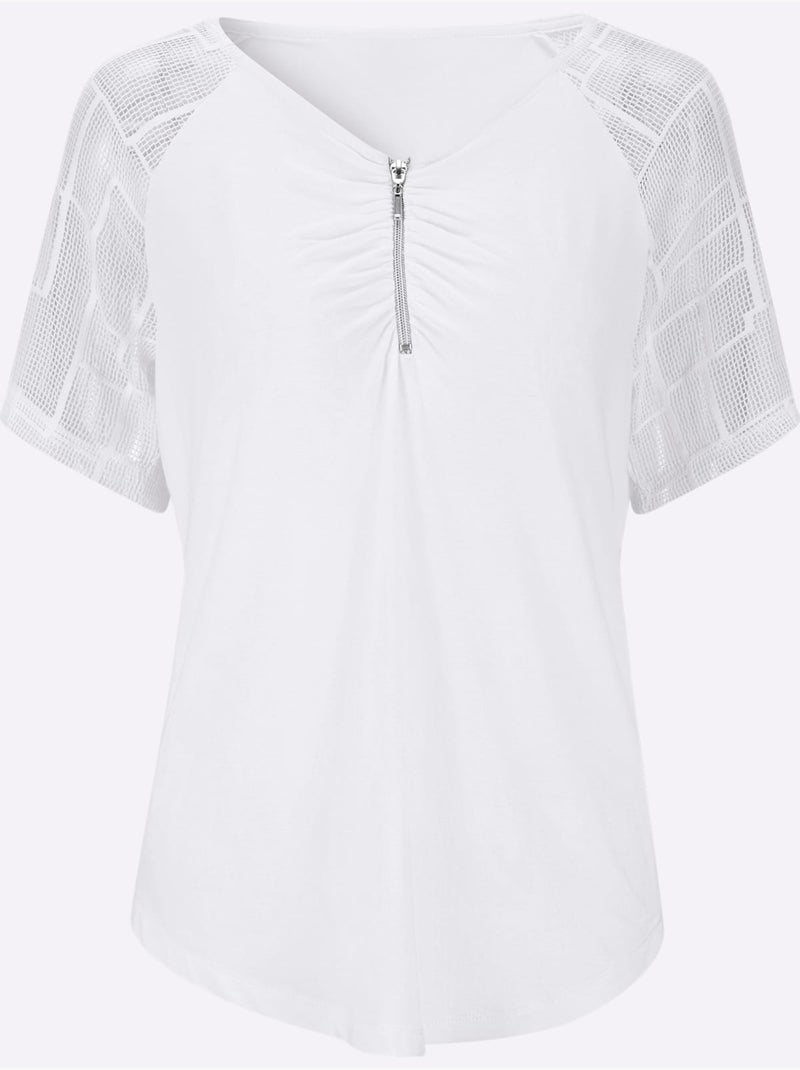 T-shirt En Dentelle Viscose - Taille Standard - Helline Blanc - Kiabi
