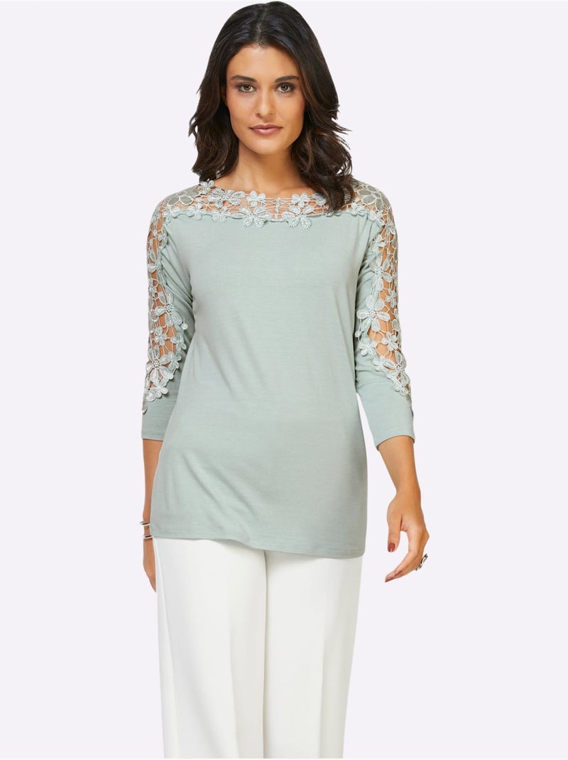 T-shirt En Dentelle Viscose - Taille Standard - Helline Vert - Kiabi