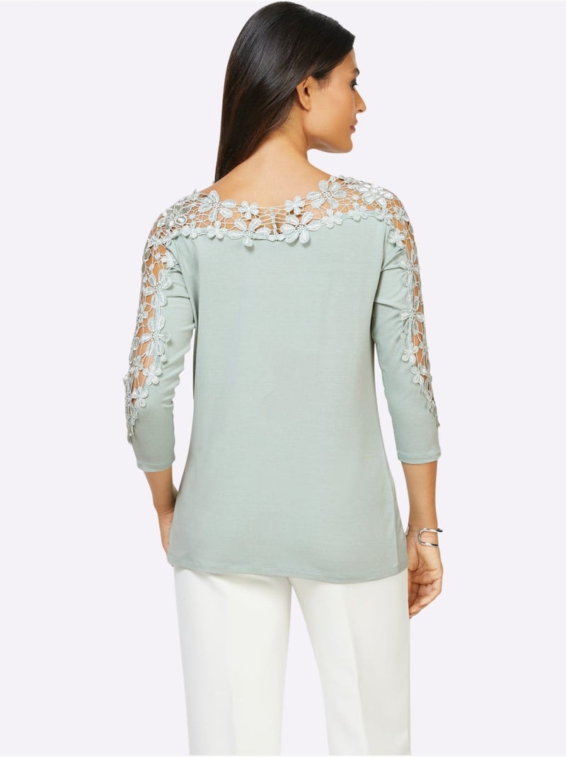 T-shirt En Dentelle Viscose - Taille Standard - Helline Vert - Kiabi