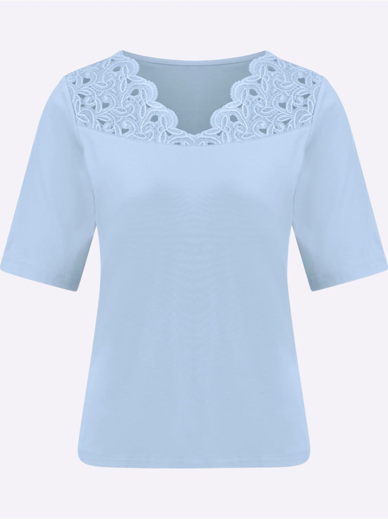 T-shirt En Dentelle Viscose - Taille Standard - Witt Bleu ciel - Kiabi