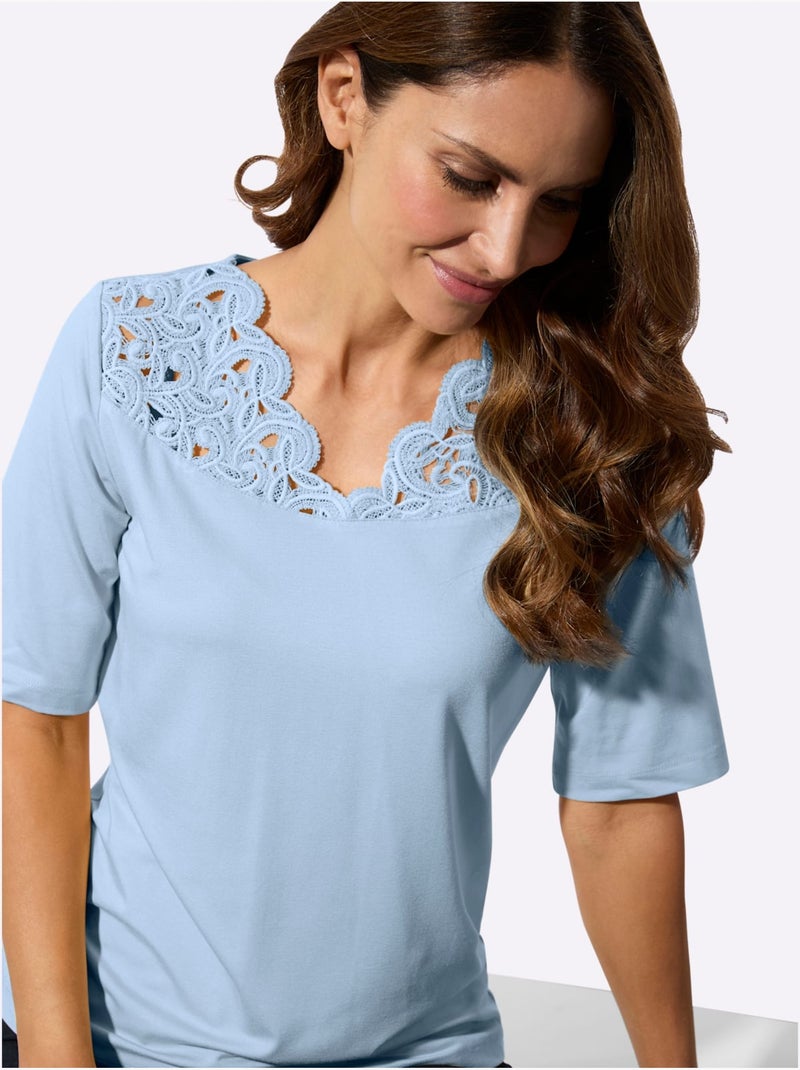 T-shirt En Dentelle Viscose - Taille Standard - Witt Bleu ciel - Kiabi