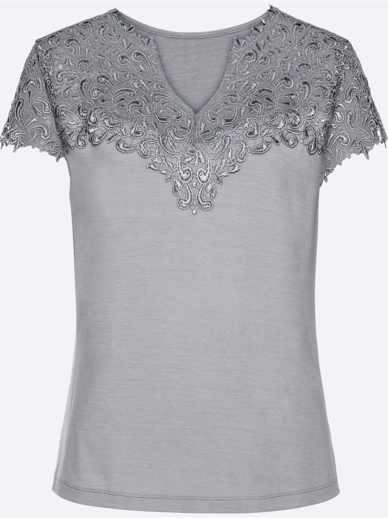 T-shirt En Dentelle Viscose - Taille Standard - Witt Gris Argenté - Kiabi