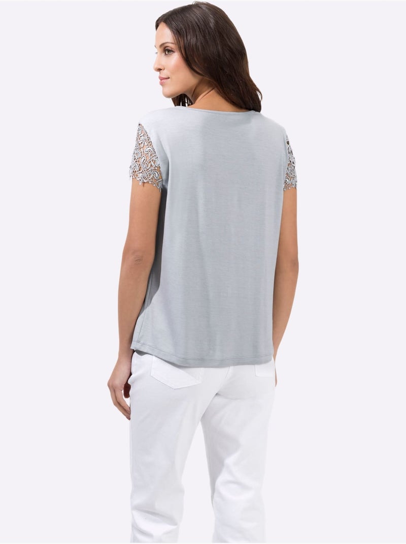 T-shirt En Dentelle Viscose - Taille Standard - Witt Gris Argenté - Kiabi