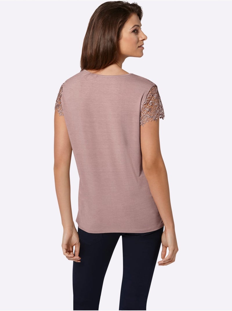 T-shirt En Dentelle Viscose - Taille Standard - Witt Rose - Kiabi