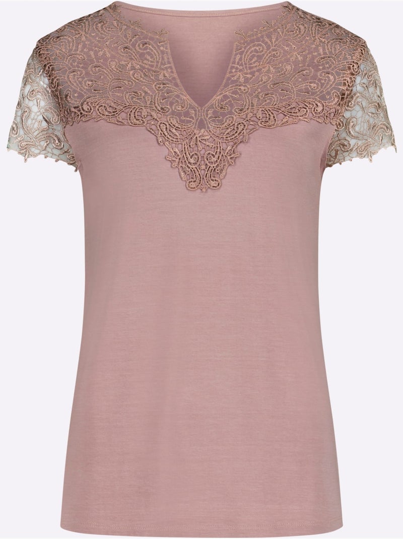 T-shirt En Dentelle Viscose - Taille Standard - Witt Rose - Kiabi