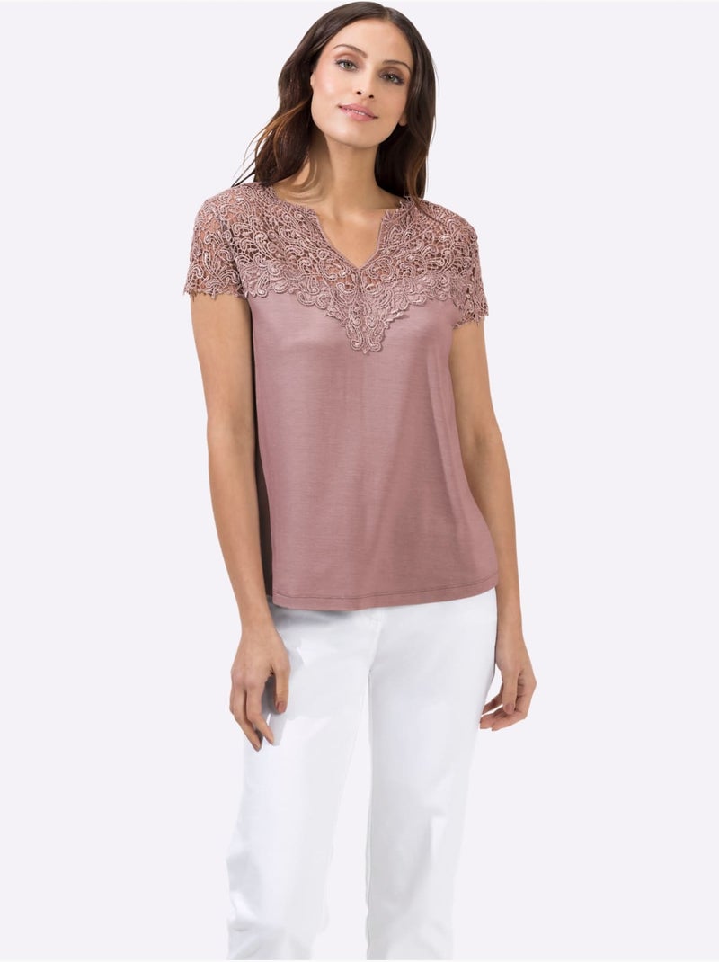T-shirt En Dentelle Viscose - Taille Standard - Witt Rose - Kiabi