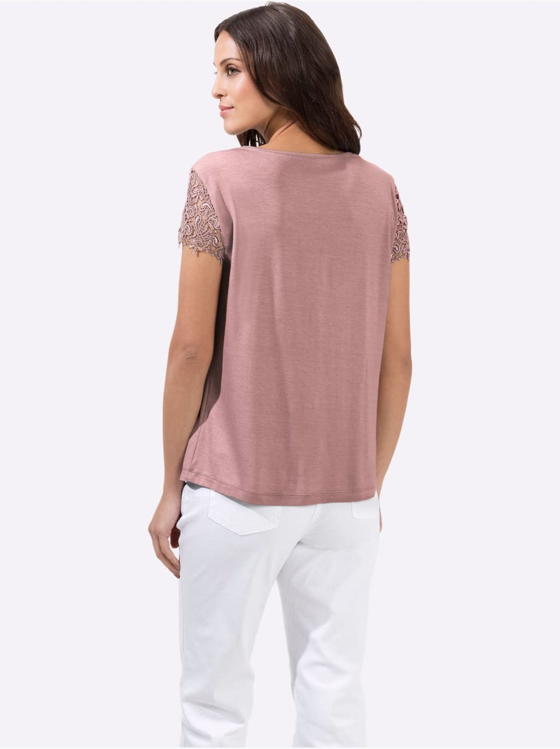T-shirt En Dentelle Viscose - Taille Standard - Witt Rose - Kiabi