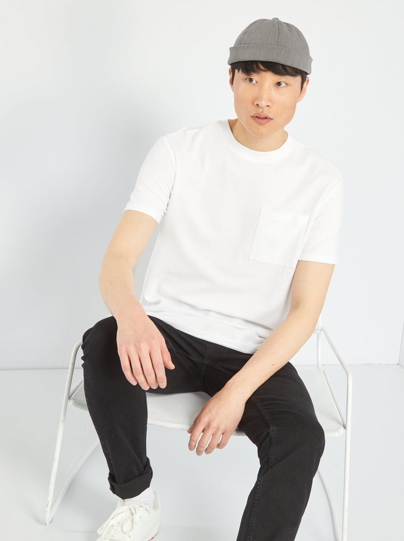 T-shirt en jacquard uni à rayures blanc - Kiabi