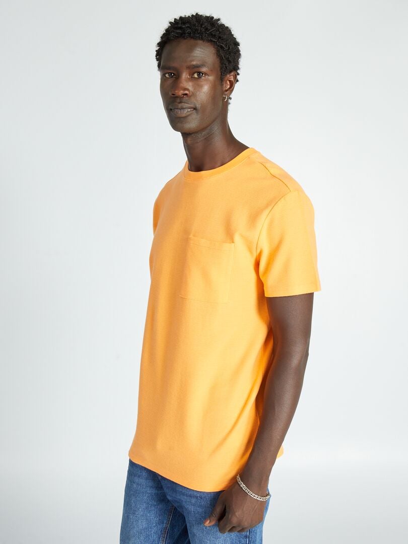 T-shirt en jacquard uni à rayures Orange - Kiabi