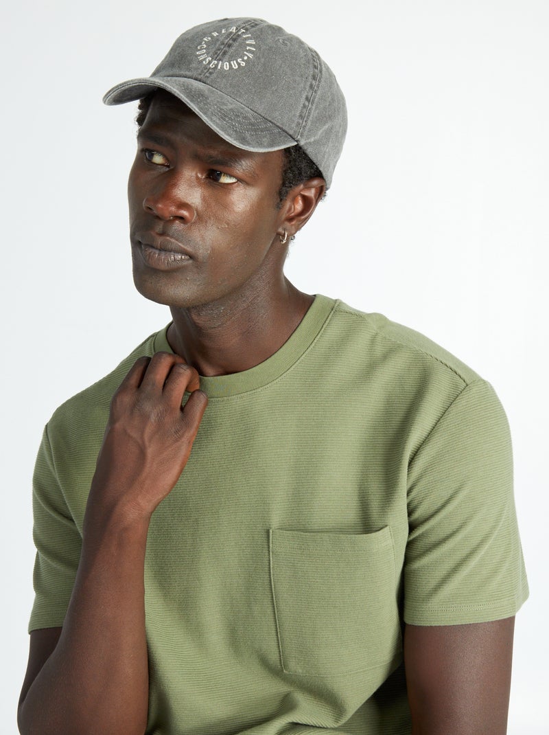 T-shirt en jacquard uni à rayures Vert - Kiabi