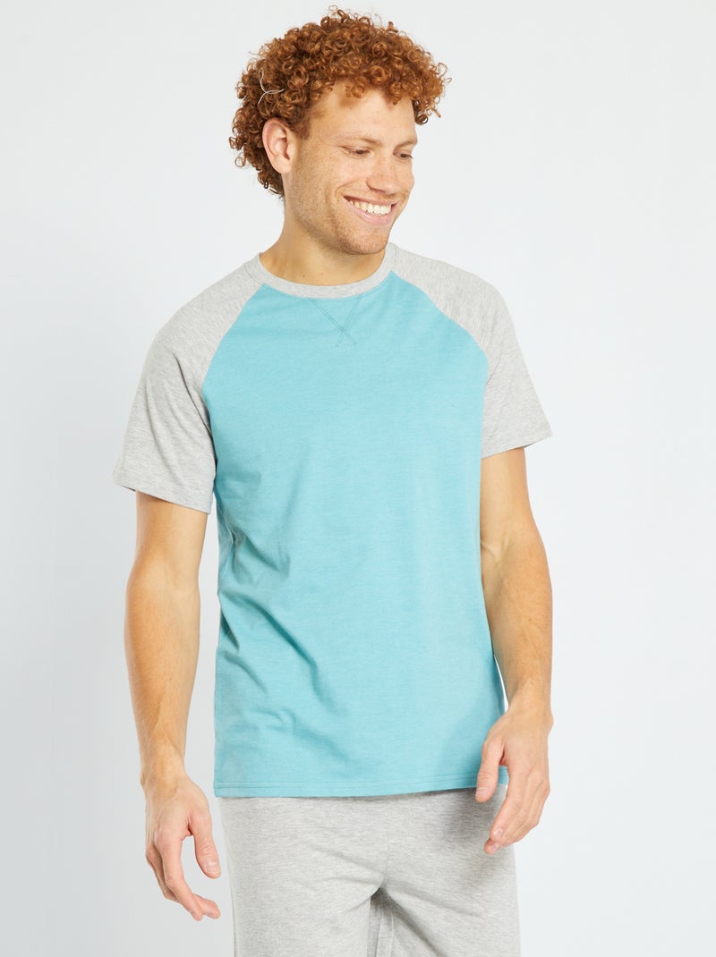 T-shirt en jersey - Pyjama bleu/gris - Kiabi