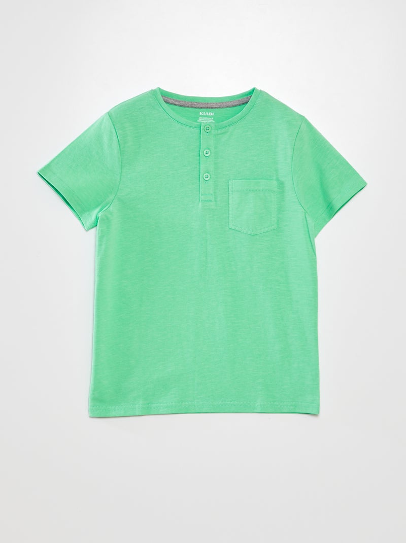 T-shirt en jersey à col boutonné Vert - Kiabi