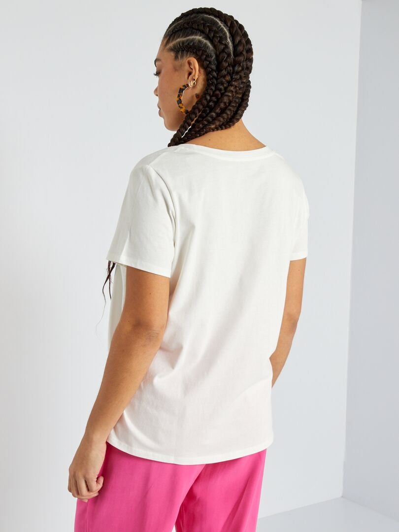 T-shirt en jersey à col rond Blanc 'dessin' - Kiabi