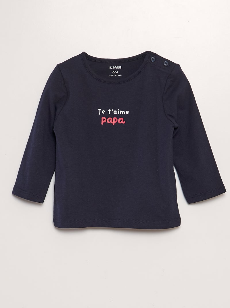 T-shirt en jersey à col rond et ouverture boutonnée Bleu marine - Kiabi