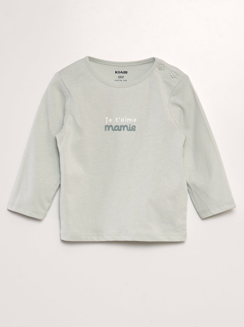 T-shirt en jersey à col rond et ouverture boutonnée Vert - Kiabi