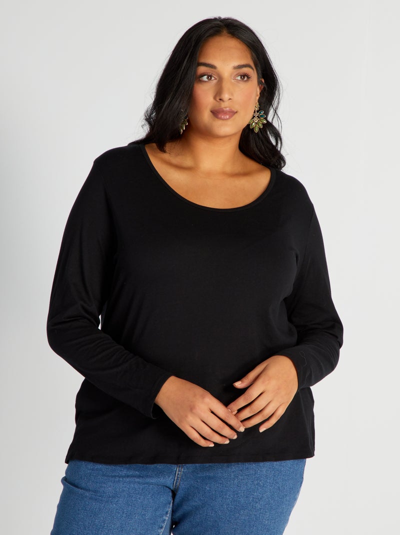 T-shirt en jersey à col rond noir - Kiabi