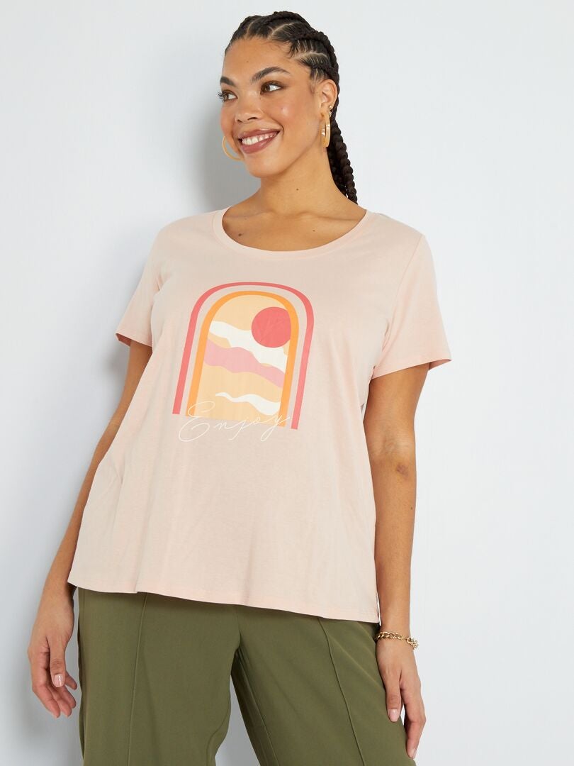 T-shirt en jersey à col rond Rose 'enjoy' - Kiabi
