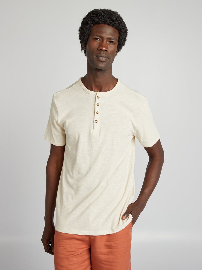 T-shirt en jersey à col tunisien Beige - Kiabi