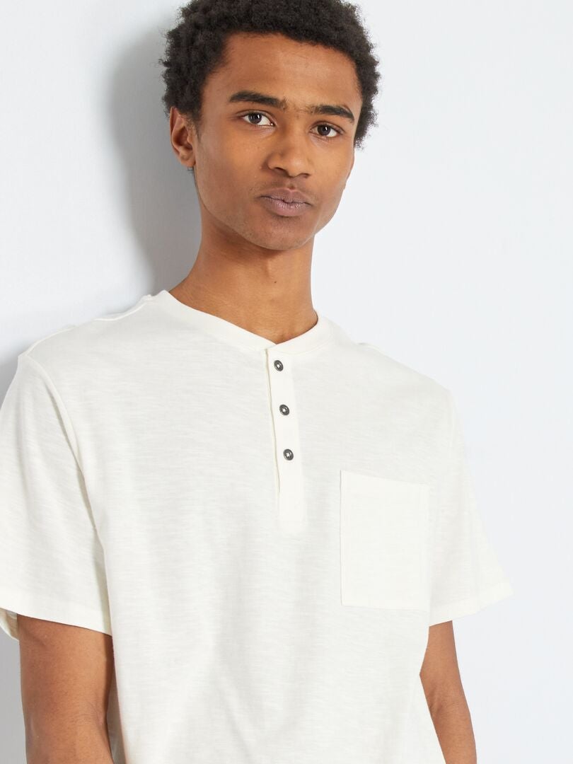 T-shirt en jersey à col tunisien Blanc - Kiabi