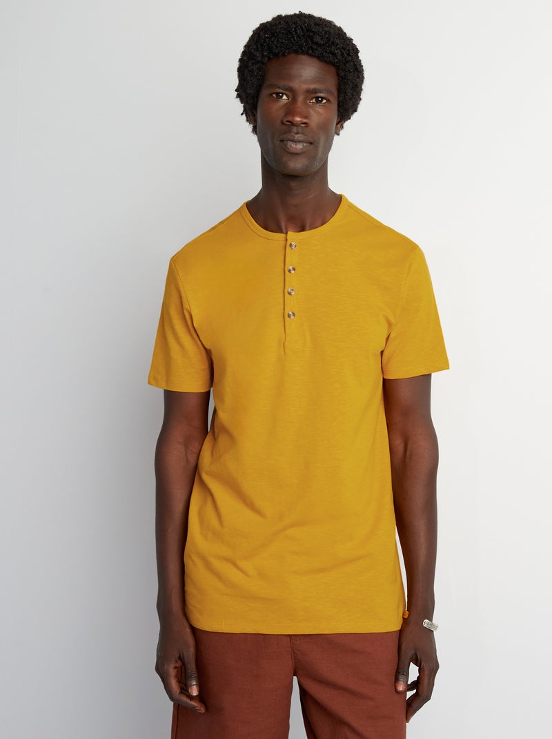 T-shirt en jersey à col tunisien Jaune - Kiabi