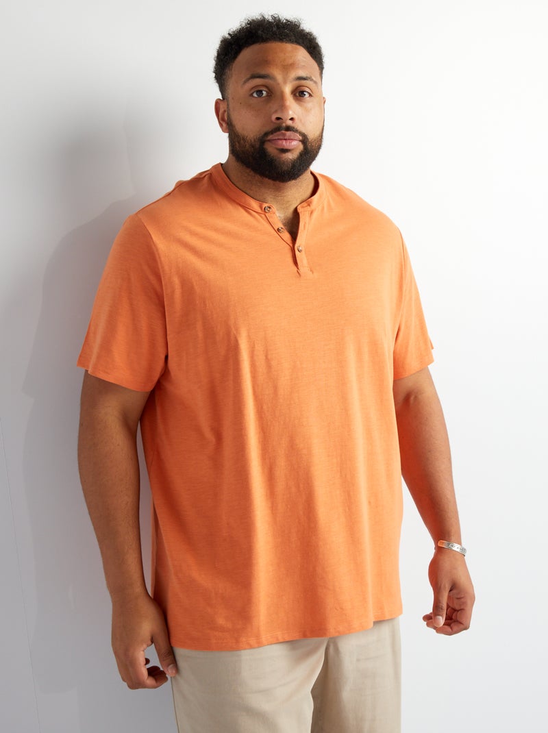 T-shirt en jersey à col tunisien Orange - Kiabi