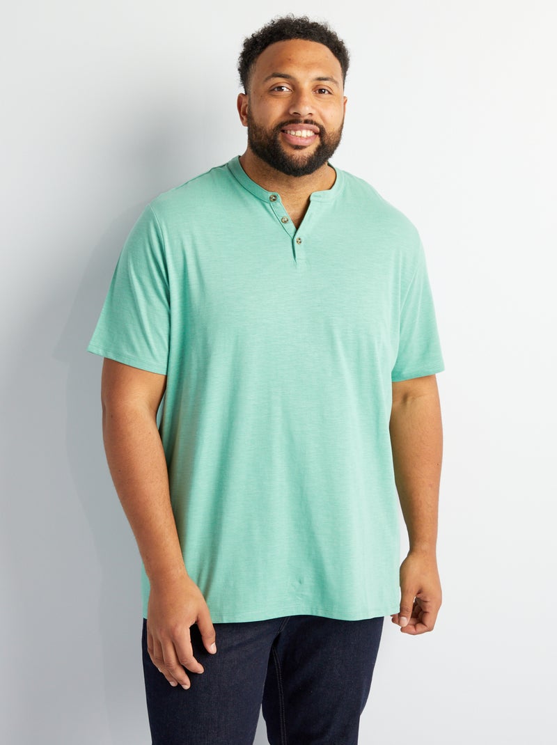 T-shirt en jersey à col tunisien Vert - Kiabi