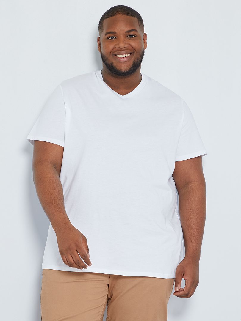 T-shirt en jersey à col V blanc - Kiabi