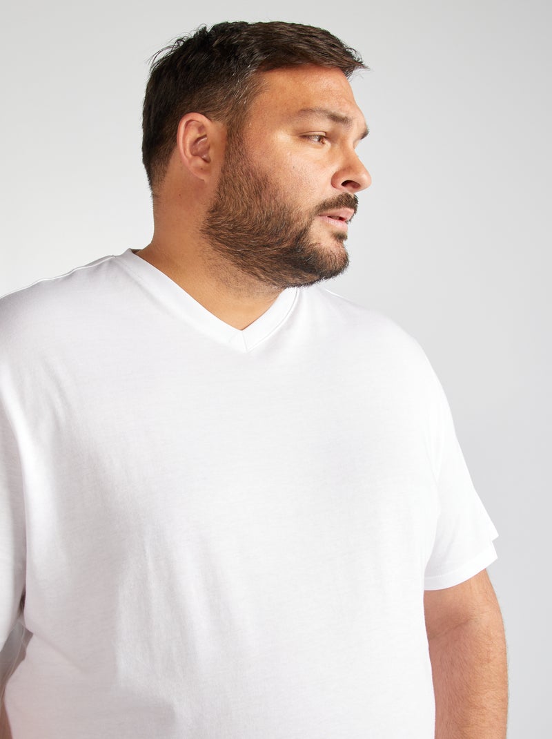 T-shirt en jersey à col V Blanc - Kiabi