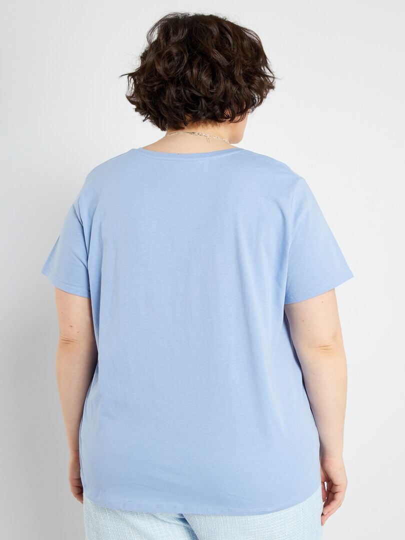 T-shirt en jersey à col V Bleu pâle - Kiabi