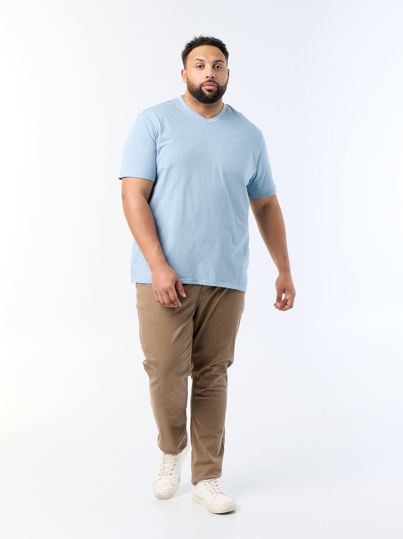 T-shirt en jersey à col V Bleu - Kiabi