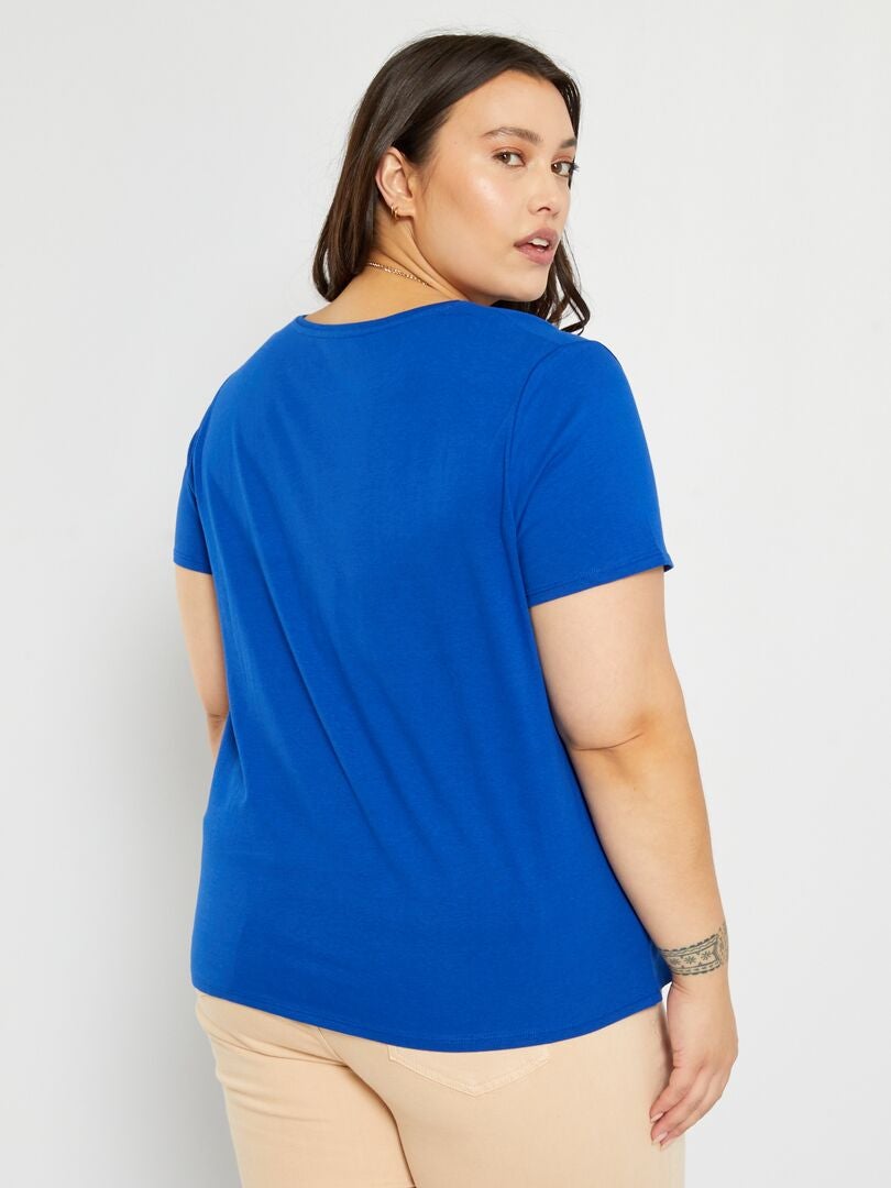 T-shirt en jersey à col V bleu - Kiabi