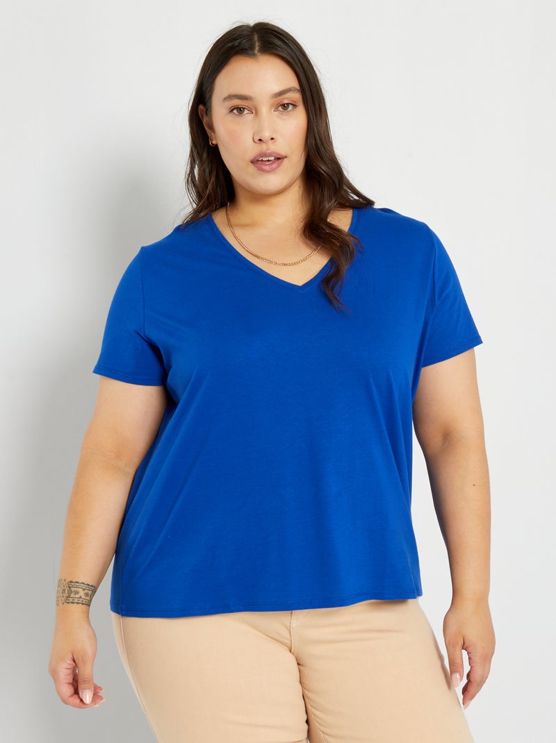 T-shirt en jersey à col V bleu - Kiabi