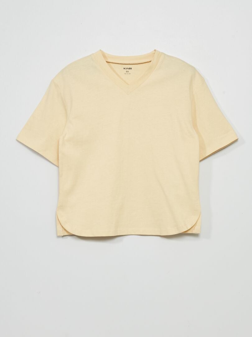 T-shirt en jersey à col V Ecru vanille - Kiabi