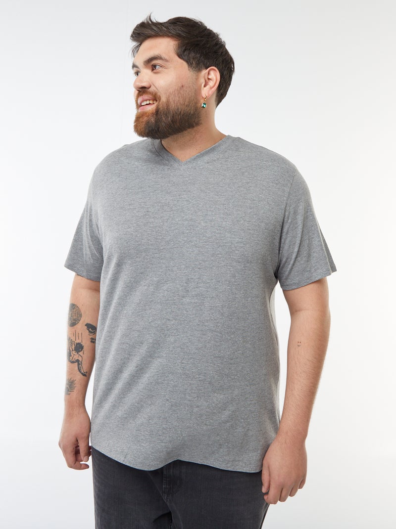 T-shirt en jersey à col V Gris - Kiabi