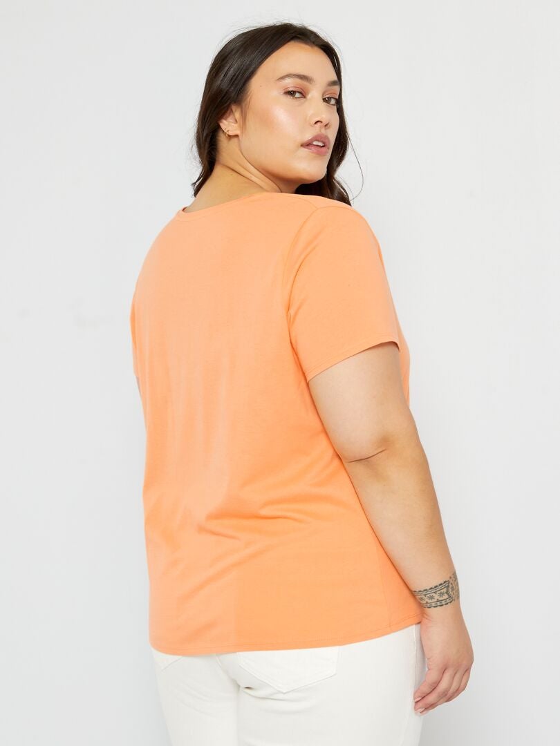 T-shirt en jersey à col V orange abricot - Kiabi