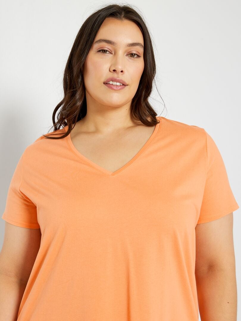 T-shirt en jersey à col V orange abricot - Kiabi