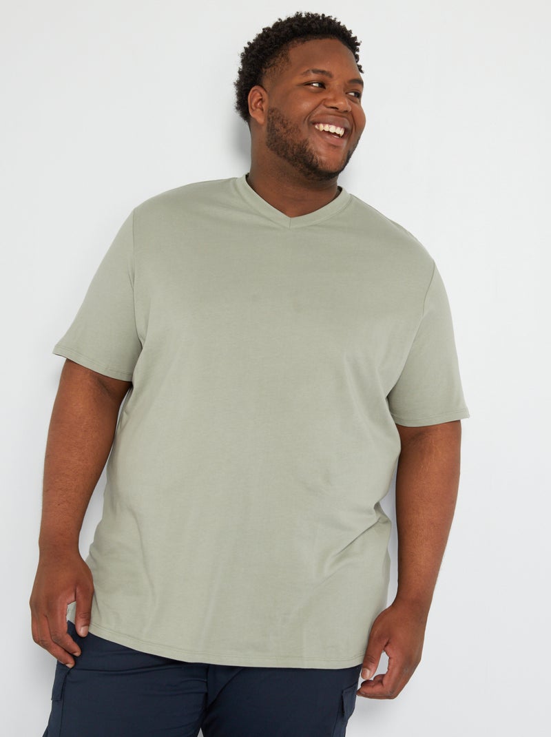 T-shirt en jersey à col V Vert clair - Kiabi