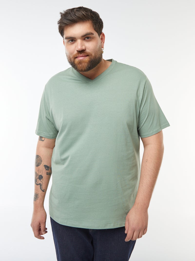 T-shirt en jersey à col V Vert - Kiabi