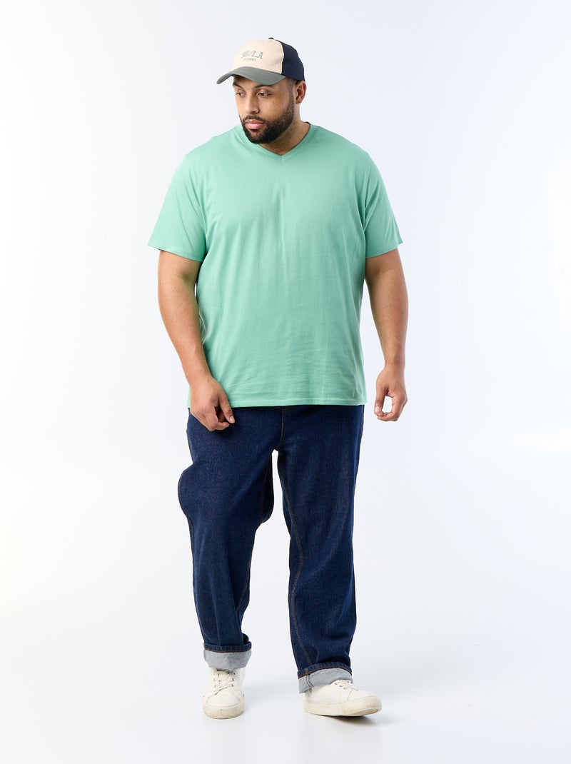 T-shirt en jersey à col V Vert - Kiabi