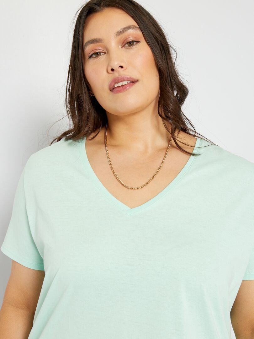 T-shirt en jersey à col V vert - Kiabi