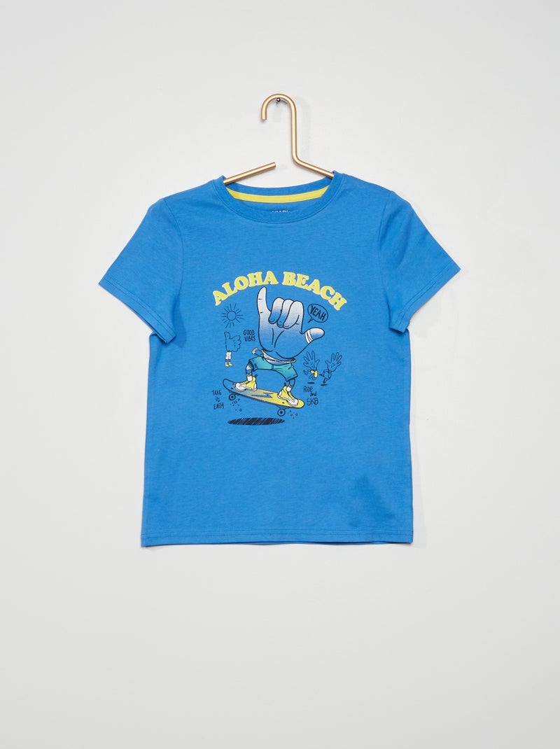 T-shirt  en jersey à Imprimé fantaisie Bleu 'Aloha' - Kiabi